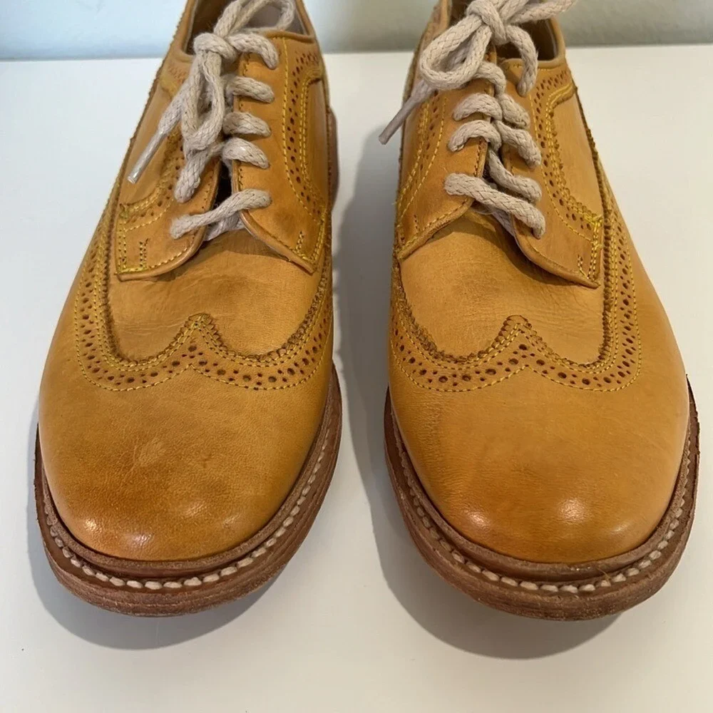 Frye Leather Oxford‎ Wingtip Shoes Men's Sz 8 Tan Dress Classic Perforated Laces